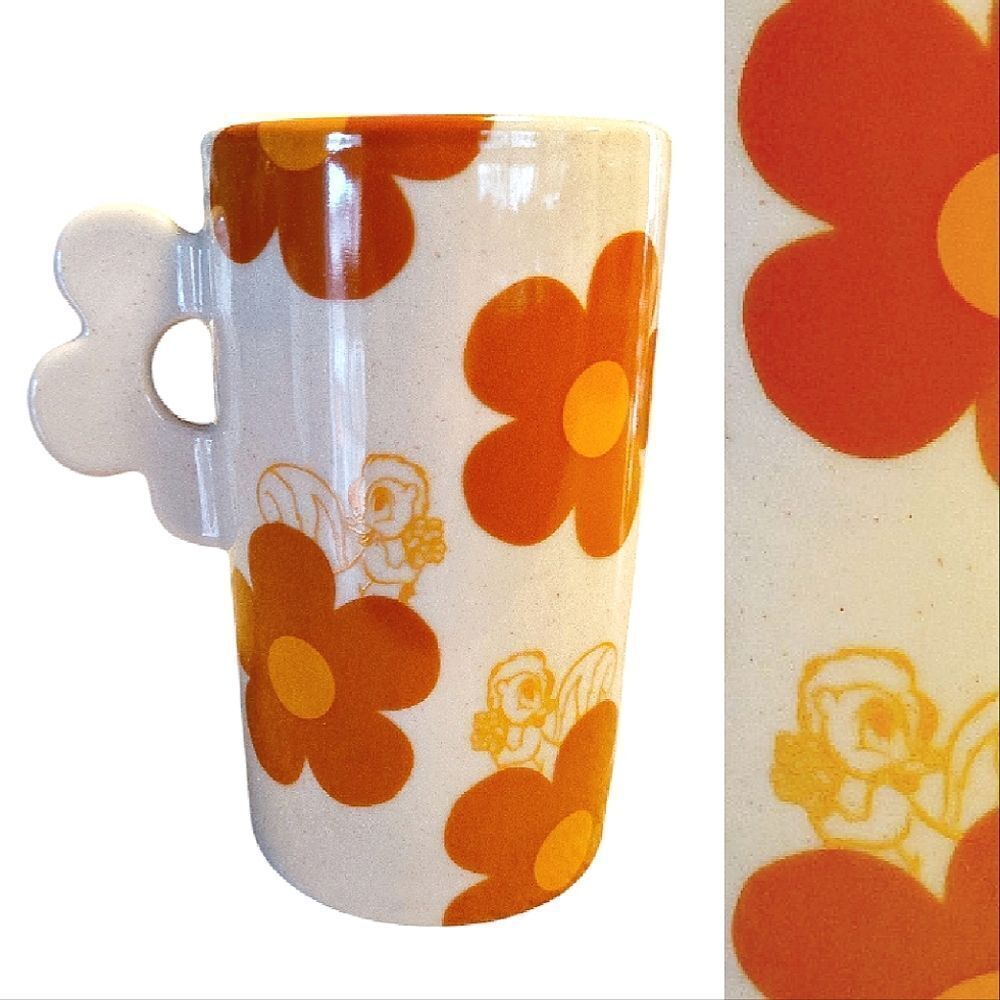 Disney BAMBI Orange Floral Printed 10oz Speckled Stoneware Coffee Mug